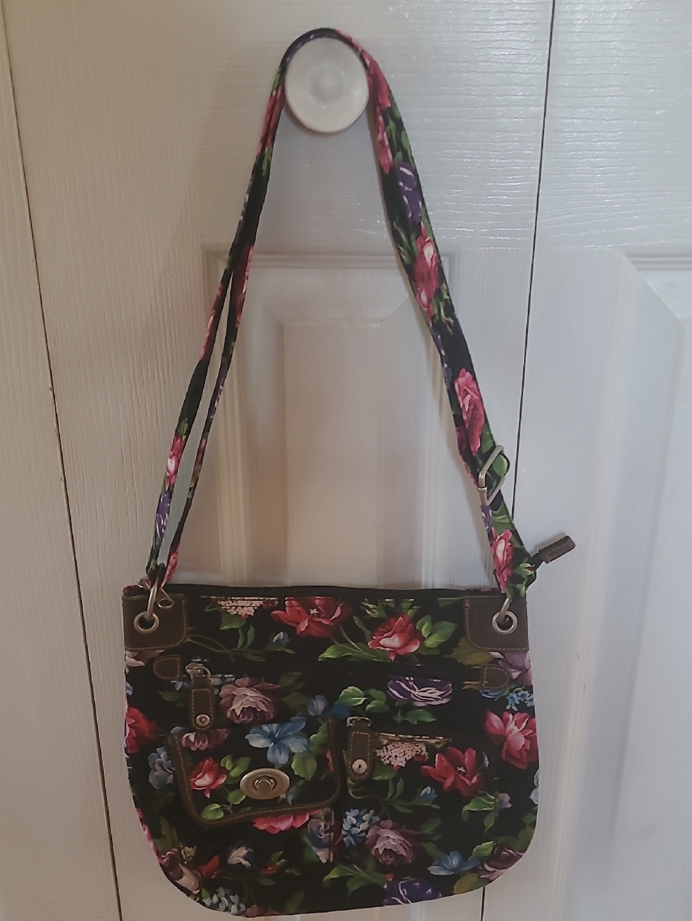 Floral Crossbody Shoulder Bag - Black Multi